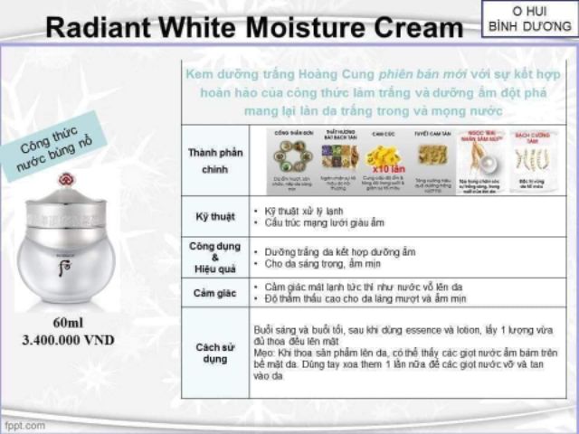 Radiant White Moisture Cream - kem dưỡng trắng da Whoo Trắng