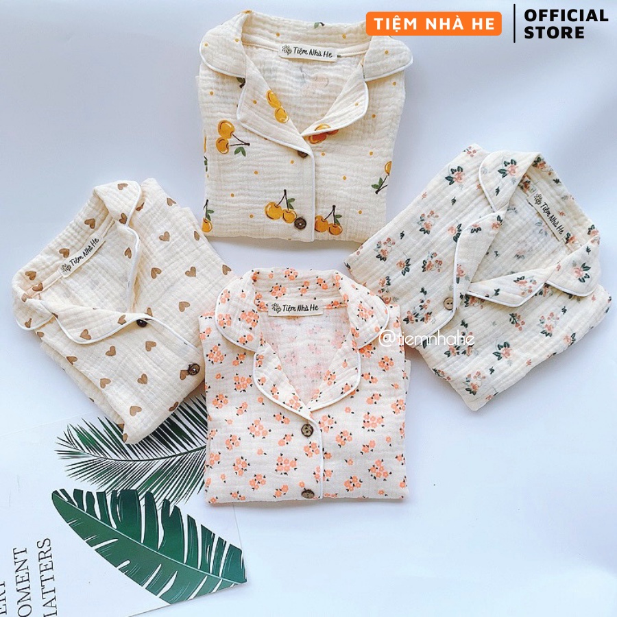 Bộ Đồ Ngủ Pijama Cho Bé Gái Tiệm Nhà He Set Quần Áo Trẻ Em Dài Tay Mặc Nhà Chất Muslin Cao Cấp