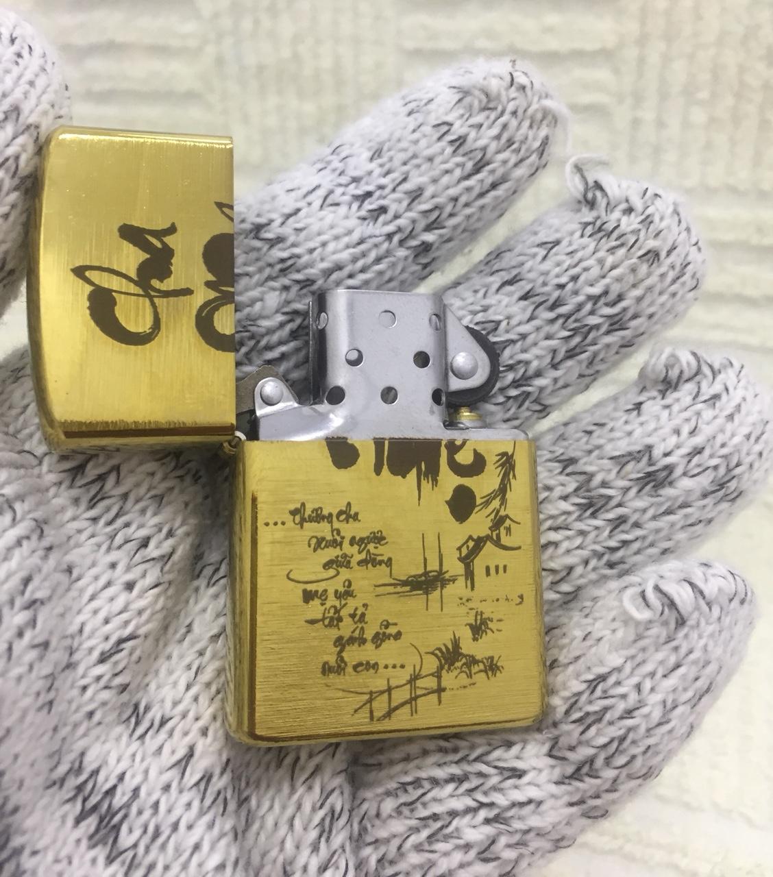 Vỏ Bật Lửa Zippo USA Họa Tiết Ơn Cha Nghĩa Mẹ - Ruột Trắng