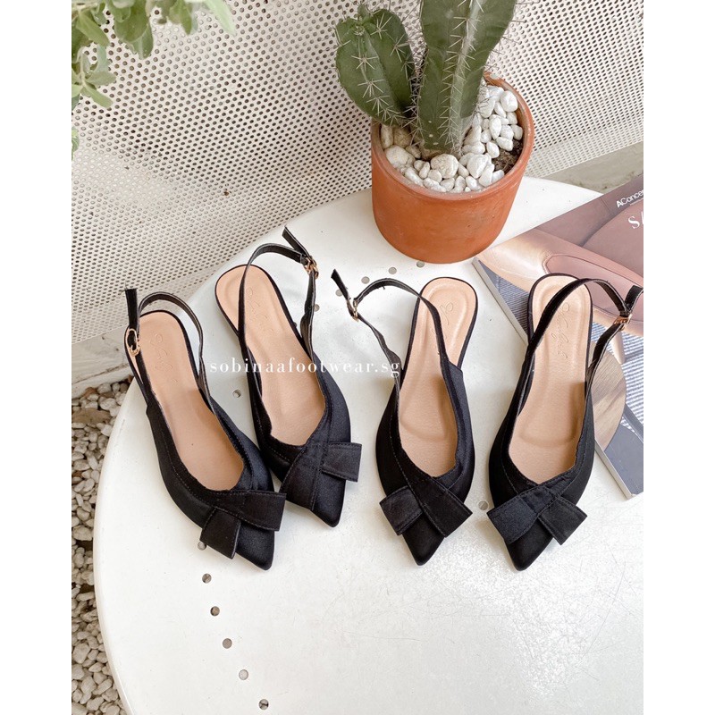 Sandal mũi búp bê lụa nơ 2P