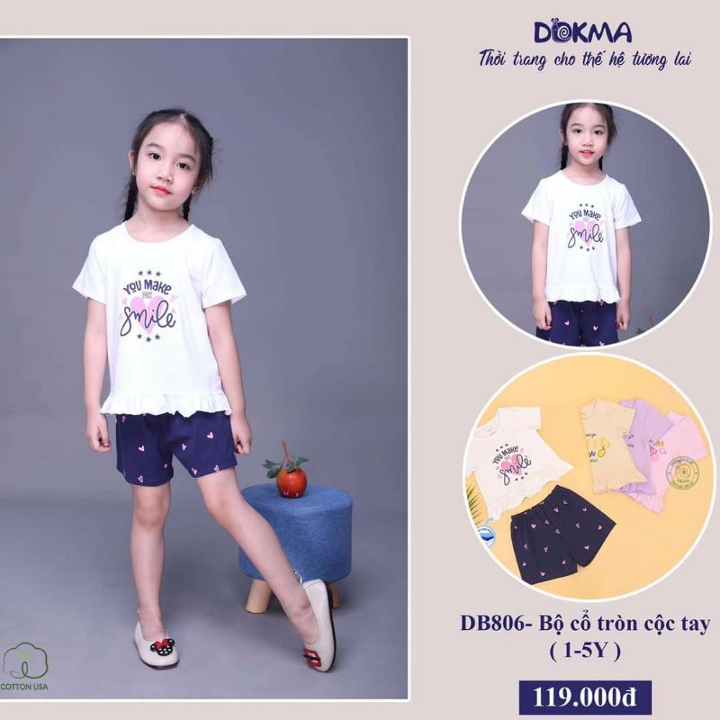 (1 tuổi) Bộ cộc tay bé gái Dokma- chất cotton Mỹ siêu mềm thoáng (DCT1-DB806)
