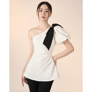 Áo lệch vai tay bồng đính nơ thanh lịch Flane Top