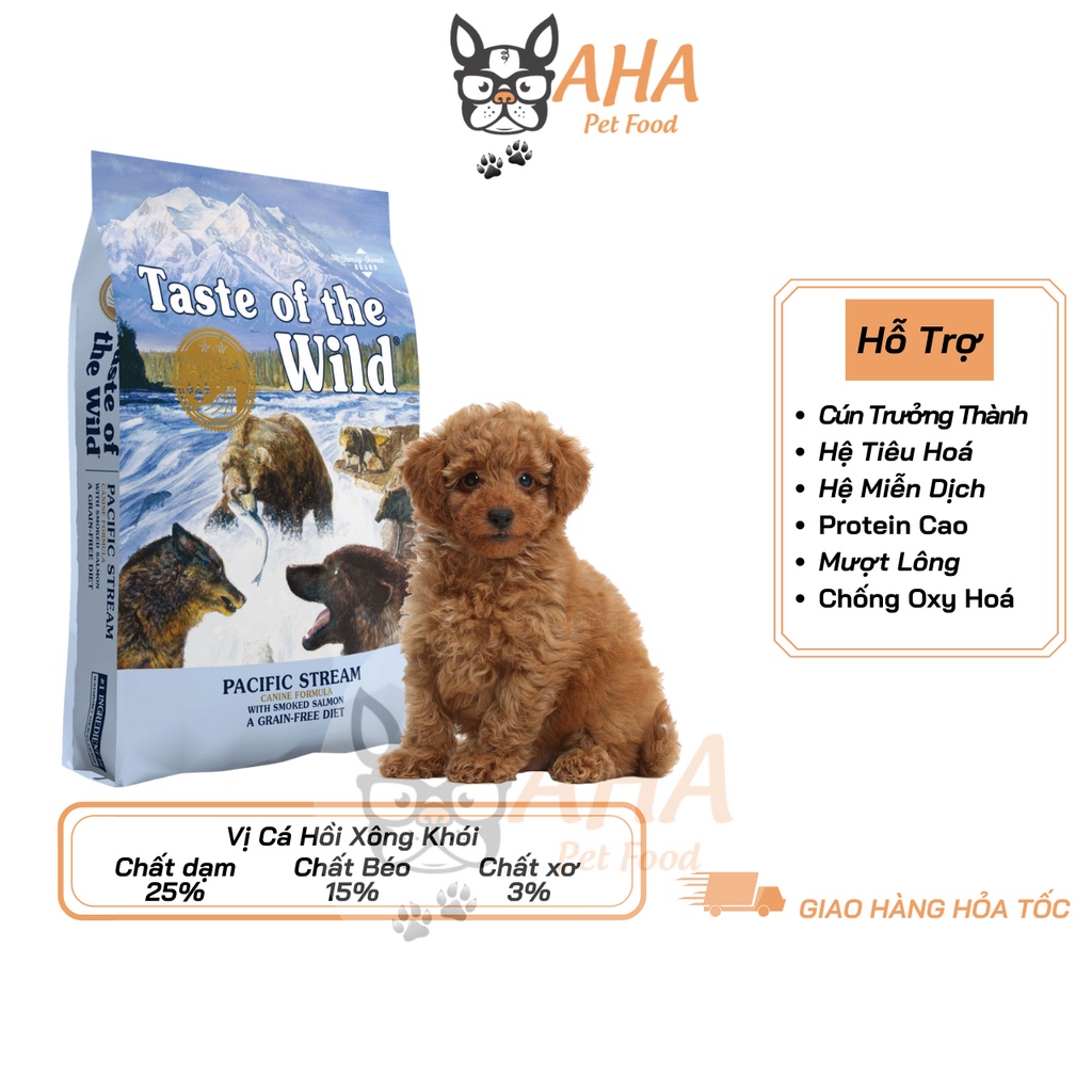 Thức Ăn Cho Chó Poodle Taste Of The Wild Bao 500g - Pacific Stream Cannie Cá Hồi Xông Khói, Rau Củ Quả