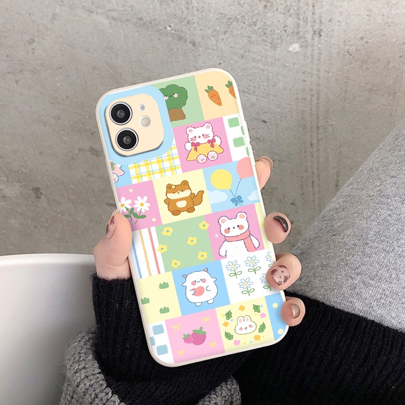 Ốp lưng iphone 13 pro max họa tiết hoa và động vật dễ thương viền vuông 13 12 11 Pro XS Max XR SE 2020 X 7plus 8 6S Plus