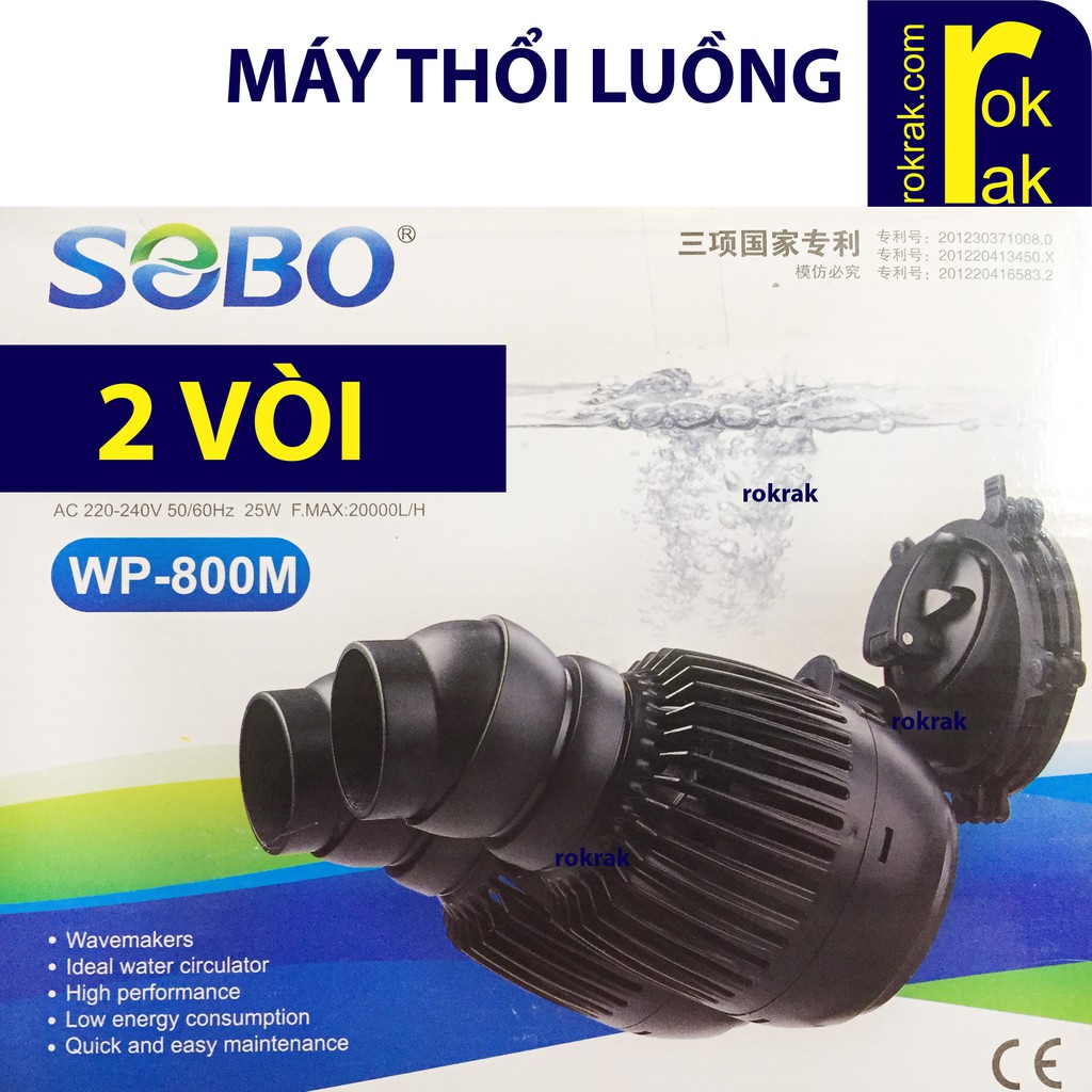  Máy thổi luồng SOBO WP-800M 800M 2 đầu cho hồ cá