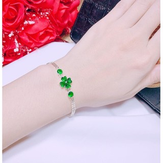 Lắc tay bạc kim tiền mặt cỏ 4 lá MS115