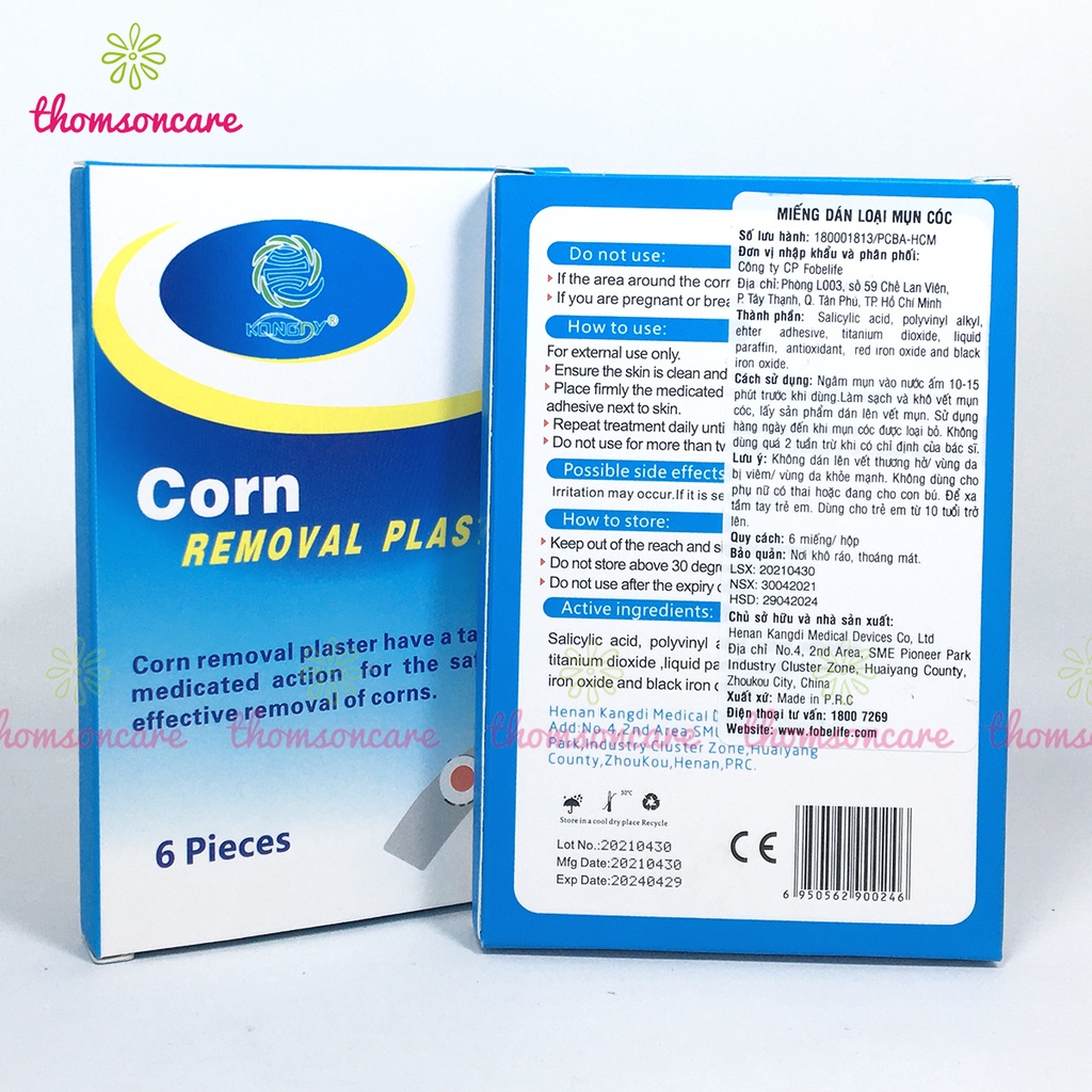 Miếng dán mụn cóc Corn Removal Plaster Hộp 6 miếng dán mụn cơm, chai chân an toàn, không gây đau