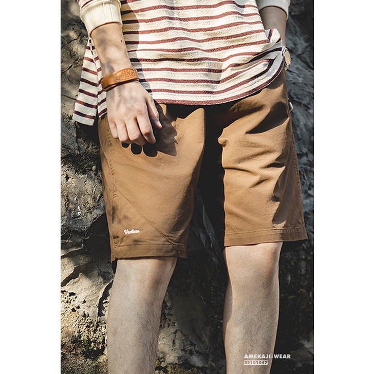 Maden tooling men's retro outdoor mountaineering khaki elastic elastic drawstring casual five-point shorts