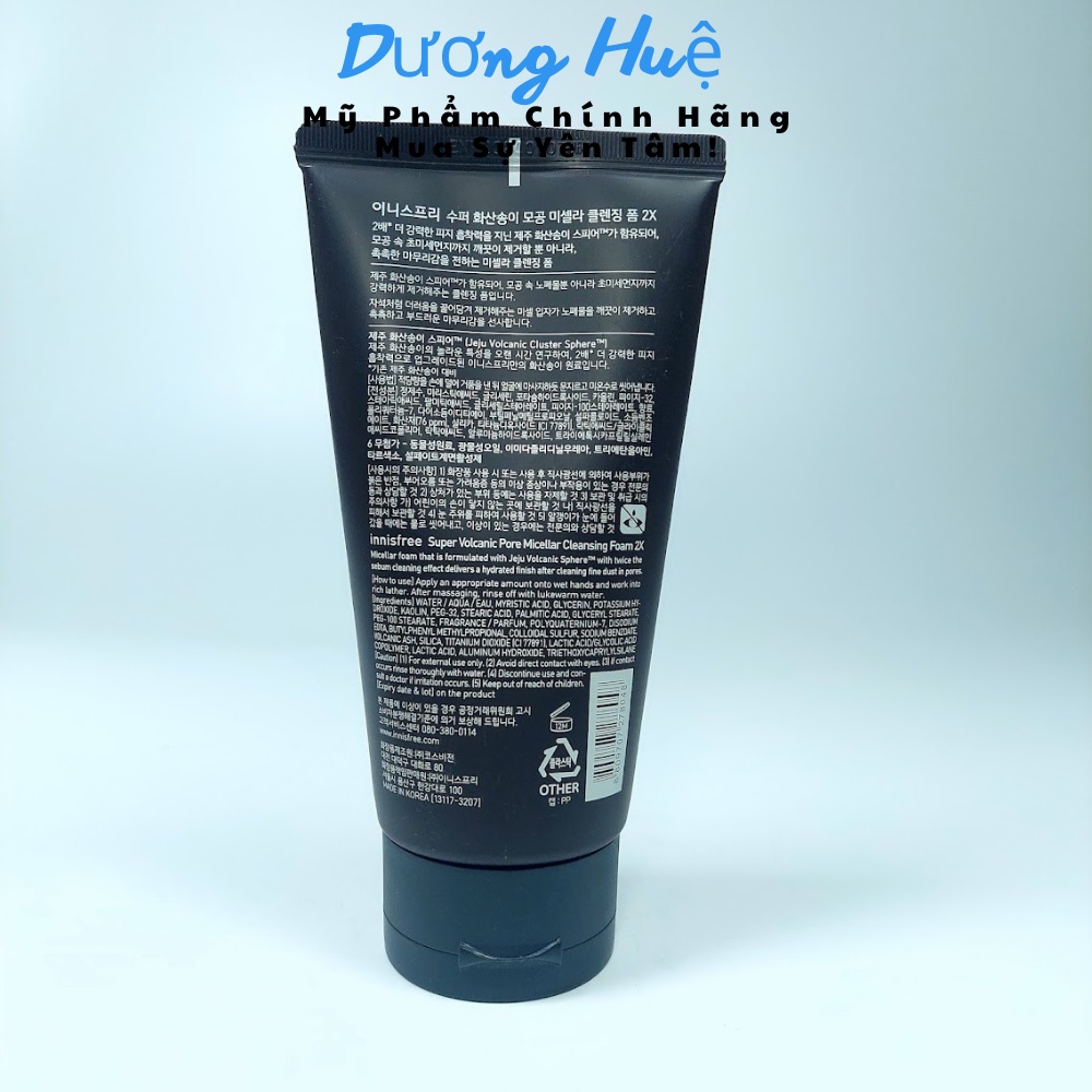 Sữa Rửa Mặt Innisfree Tro Núi Lửa Super Volcanic Pore Micellar Cleansing Foam 2X 150g Hàn Quốc
