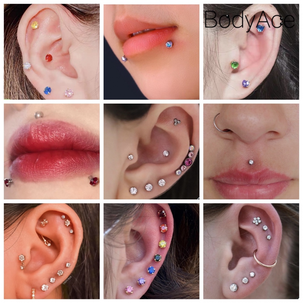 Khuyên Tai Dạng Bấm Đính Đá 6/8/10MM Phong Cách