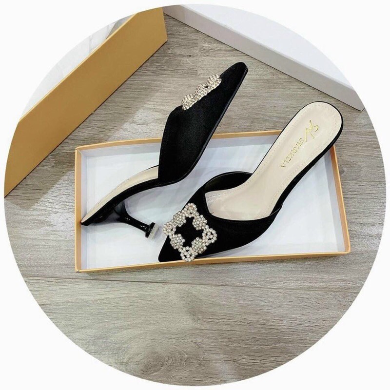 Giày sục mũi nhọn gắn tag đá, gót nhọn 7cm mã HH30