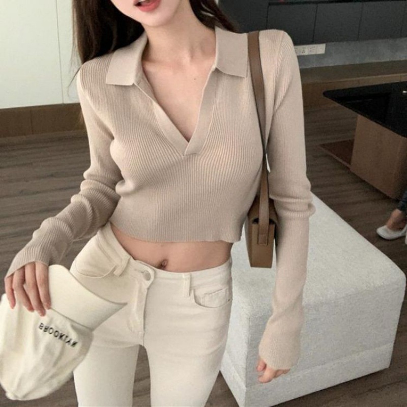 Áo Dệt Kim Tay Dài Dáng Ôm Thời Trang Thu Hè Thu 2022 Phong Cách Hàn Quốc Cổ Điển Dành Cho Nữ