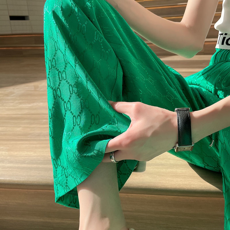 Jiashucheng Quần Dài Ống Rộng Dáng Suông Lưng Cao Vải Lụa Lạnh Mỏng Thời Trang Mùa Hè Hàng Mới Dành Cho Bạn Nữ