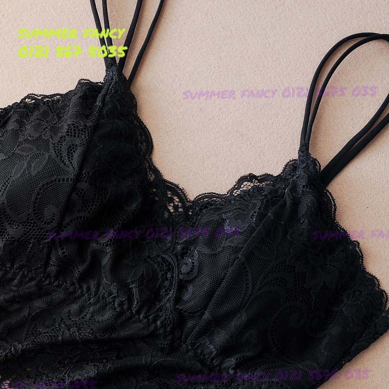 PLB02 Bra top ren dây đôi / Bra croptop có mút mỏng vân hoa - Lace Bralette Tank Top