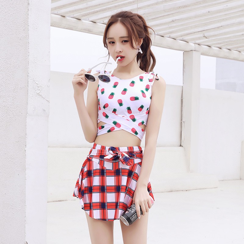 Đồ Bơi Đi Tắm Biển Nữ Hai Mảnh Áo Họa Tiết Quả Dứa Váy Caro Cách Điệu | BigBuy360 - bigbuy360.vn