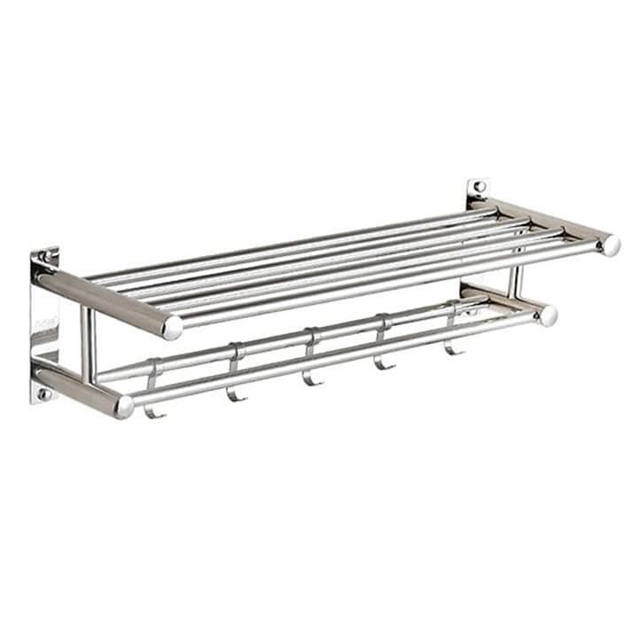 Giá treo khăn nhà tắm INOX,Kệ để đồ phòng tắm lắp đặt dán tường chịu tải 10kg