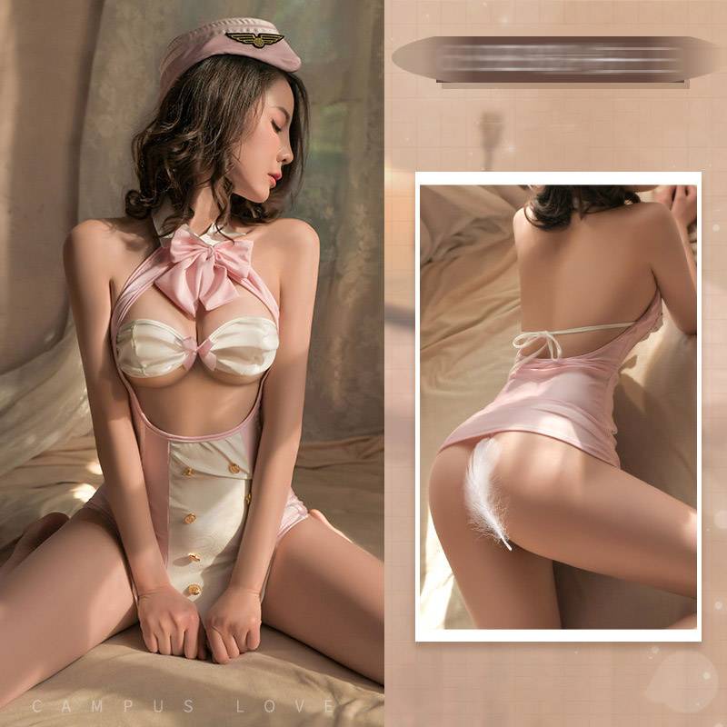 Bộ Đồ Ngủ Hóa Trang Tiếp Viên Hàng Đầu Thiết Kế Khoét Lỗ Phong Cách Retro Quyến Rũ Cho Nữ