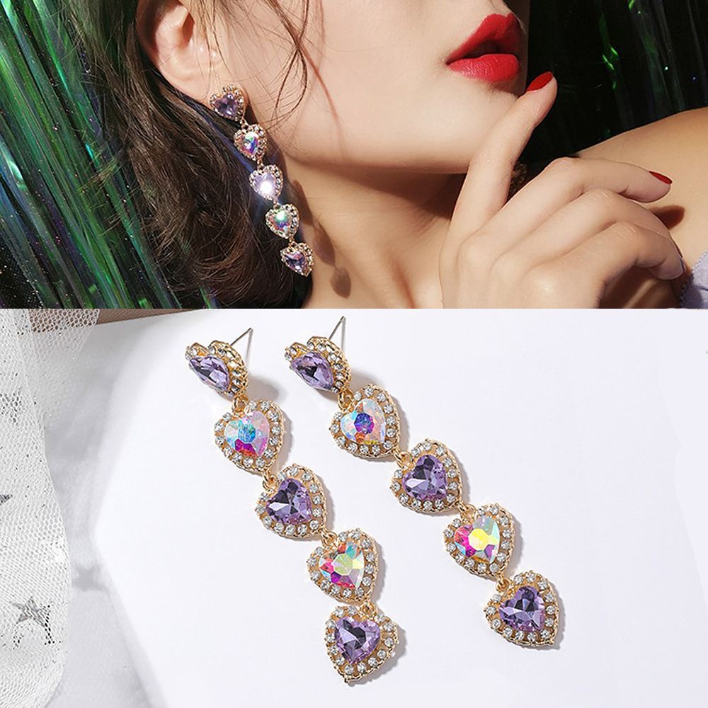 Khuyên tai dáng dài hình trái tim nhiều màu thời trang cho nữ
