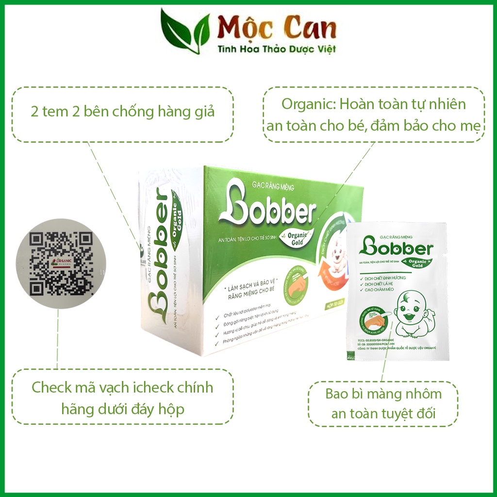 Gạc Rơ Lưỡi cho bé Bobber Mộc Can làm sạch và bảo vệ răng miệng cho trẻ hộp 30 gói