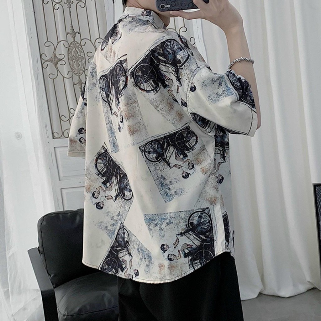 Áo sơ mi tay ngắn hoạ tiết độc đáo thiết kế dáng rộng thoải mái | BigBuy360 - bigbuy360.vn