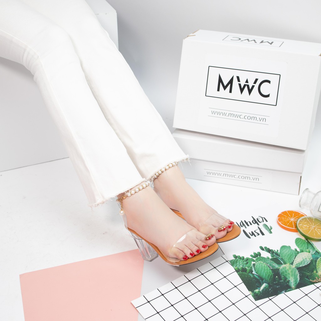 GIÀY CAO GÓT NỮ MWC - SANDAL CAO GÓT THỜI TRANG - CAO GÓT ĐẾ TRỤ VUÔNG 7CM   - CAO GÓT QUAI TRONG SANG CHẢNH NUCG-3574