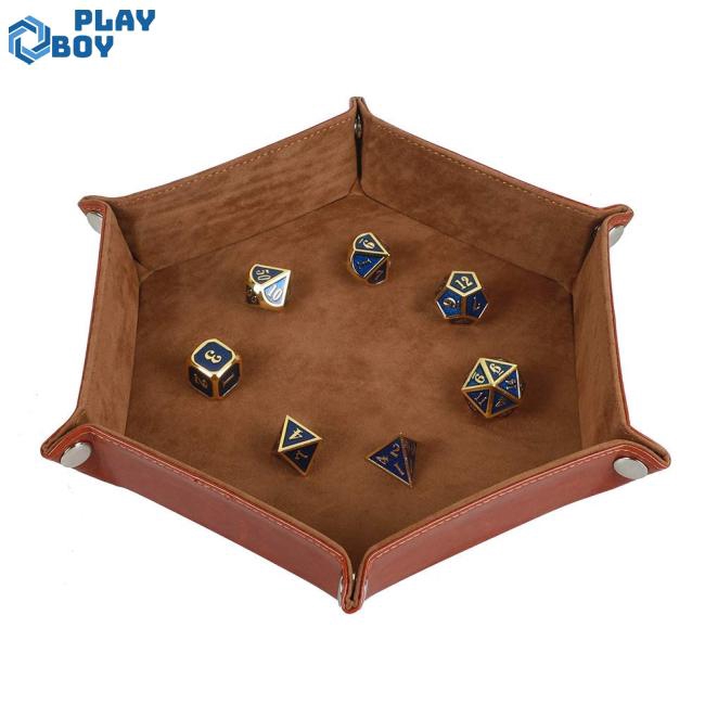 Solid Color Hexagonal Dice Tray Folding PU Storage Box for Table Games