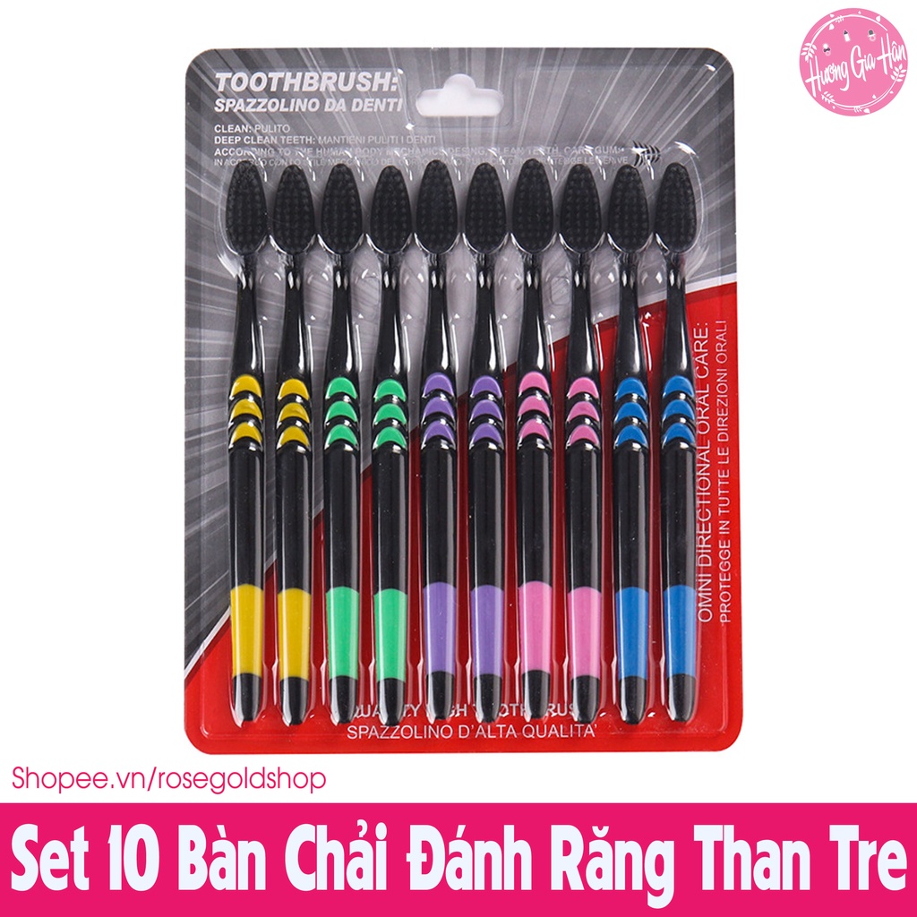 Set 10 Chiếc Bàn Chải Đánh Răng Than Tre Hoạt Tính