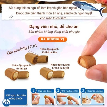 Viên snack cho mèo tiêu búi lông thịt cá Doggyman, bánh thưởng dinh dưỡng Con Mèo Xiêm