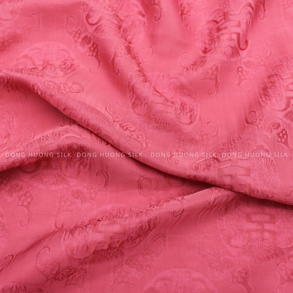 Vải Lụa Hà Đông Satin Họa Tiết Thọ Dơi may áo dài Màu Hồng Vỏ Đỗ - LHVS102 - mát, mềm, tôn dáng, quý phái, sang trọng