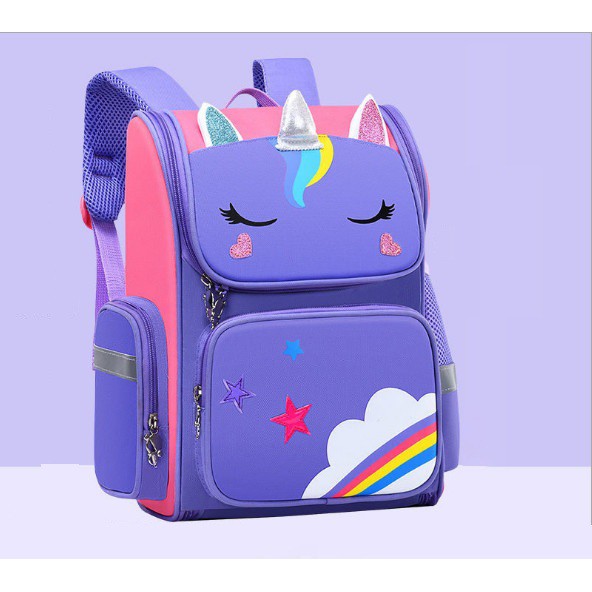 Cặp balo học sinh đi học chống gù, chống thấm nước cao cấp hoạ tiết Unicorn, có hệ thống phản quang BALO-30