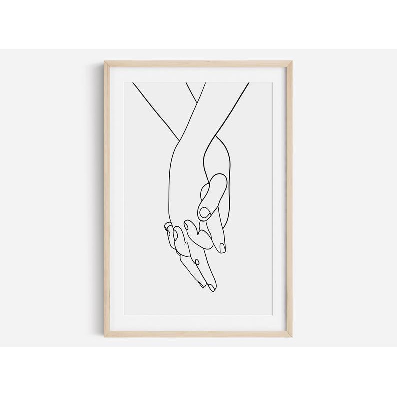 Tranh treo tường | Line art-Holding Hands Print, Hand Line Art Print 51 , tranh canvas giá rẻ