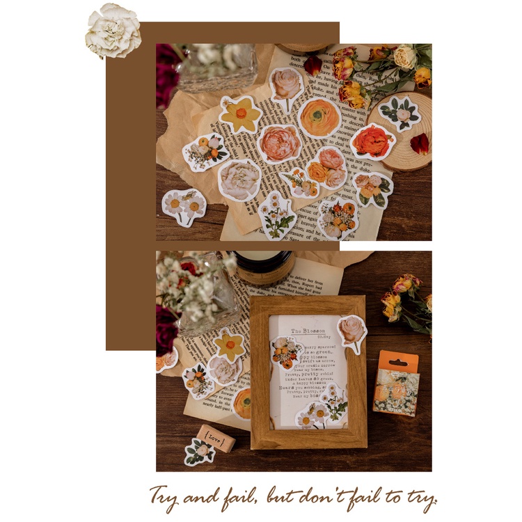 Set 46 Miếng Dán Trang Trí Sổ Tay/Nhật Ký Hình Hoa Cúc Kiểu Retro Xinh Xắn