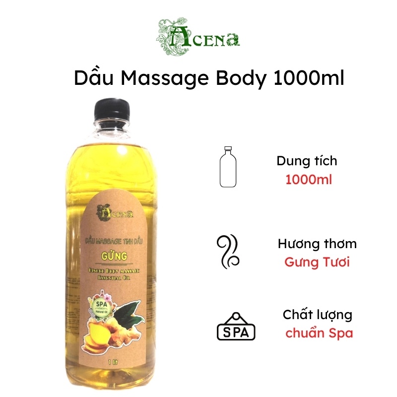 Dầu Massage Body Tinh Dầu Gừng ACENA Trơn Tay, Mùi Thơm Thư Giãn Dễ Chịu, Chất Lượng Chuẩn Spa 5 Sao, Dễ Sử Dụng