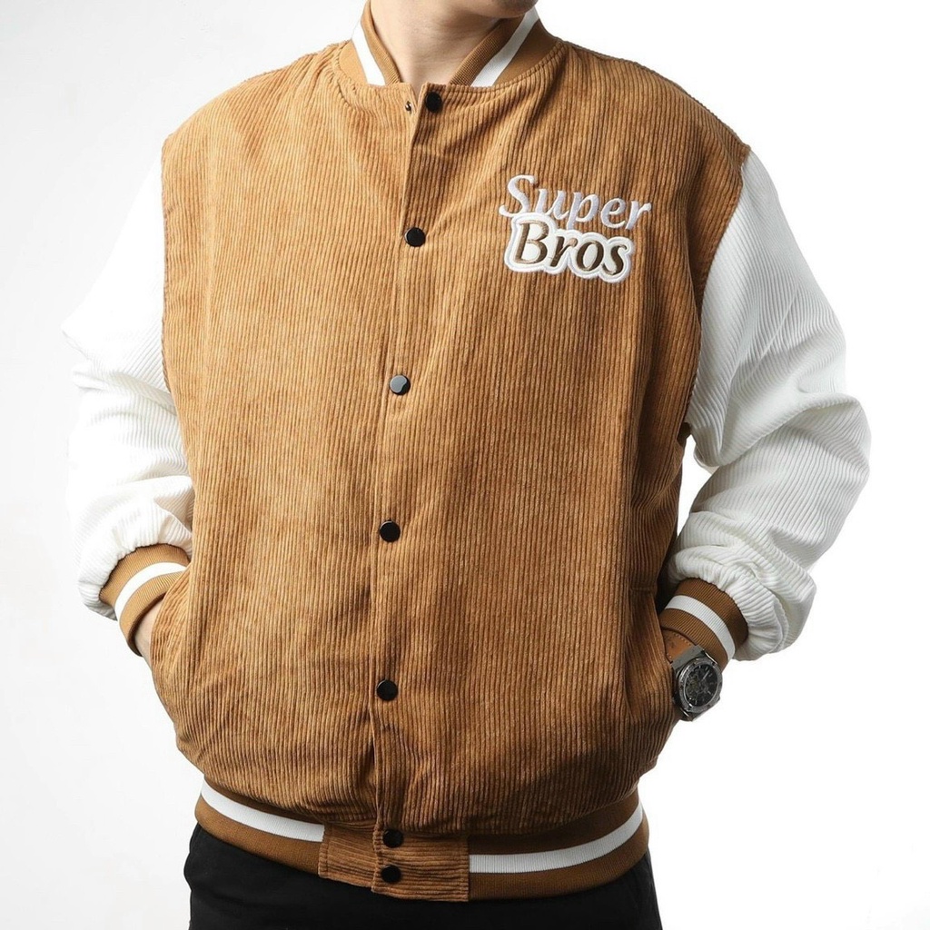 Áo Khoác BomBer Super Bros Nhung 2 lớp thêu mặt quỷ logo thêu cao cấp 1kenz