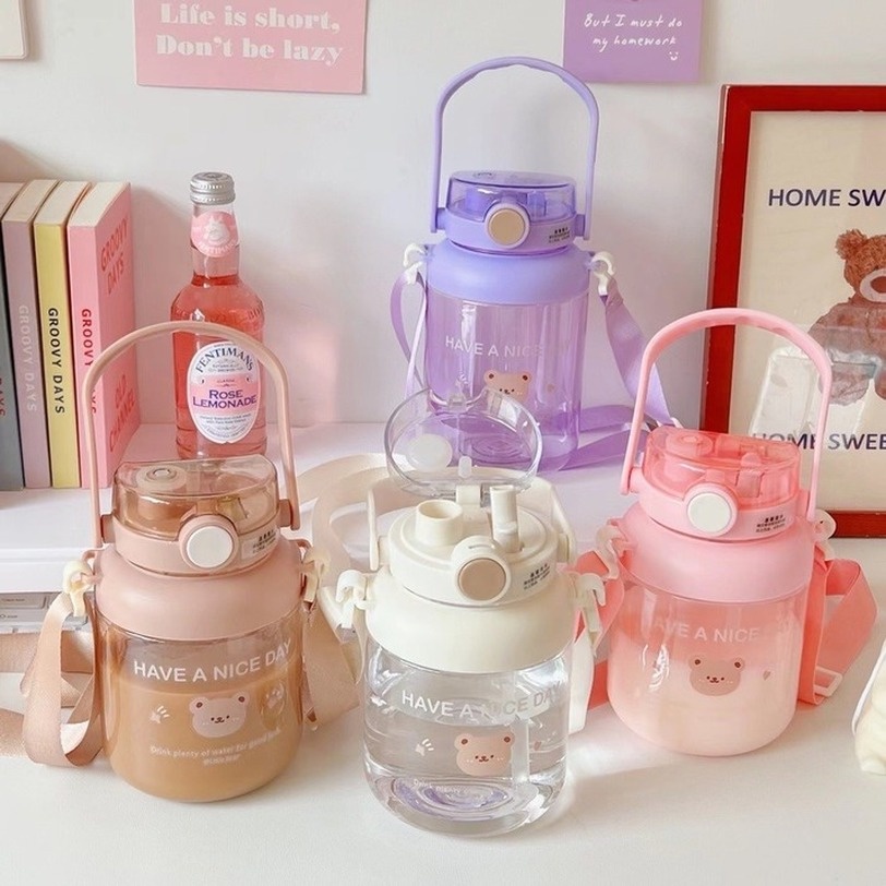 Bình Nước Thể Thao Dung Tích Lớn 1 L/1.3L Kèm Ống Hút Tiện Dụng