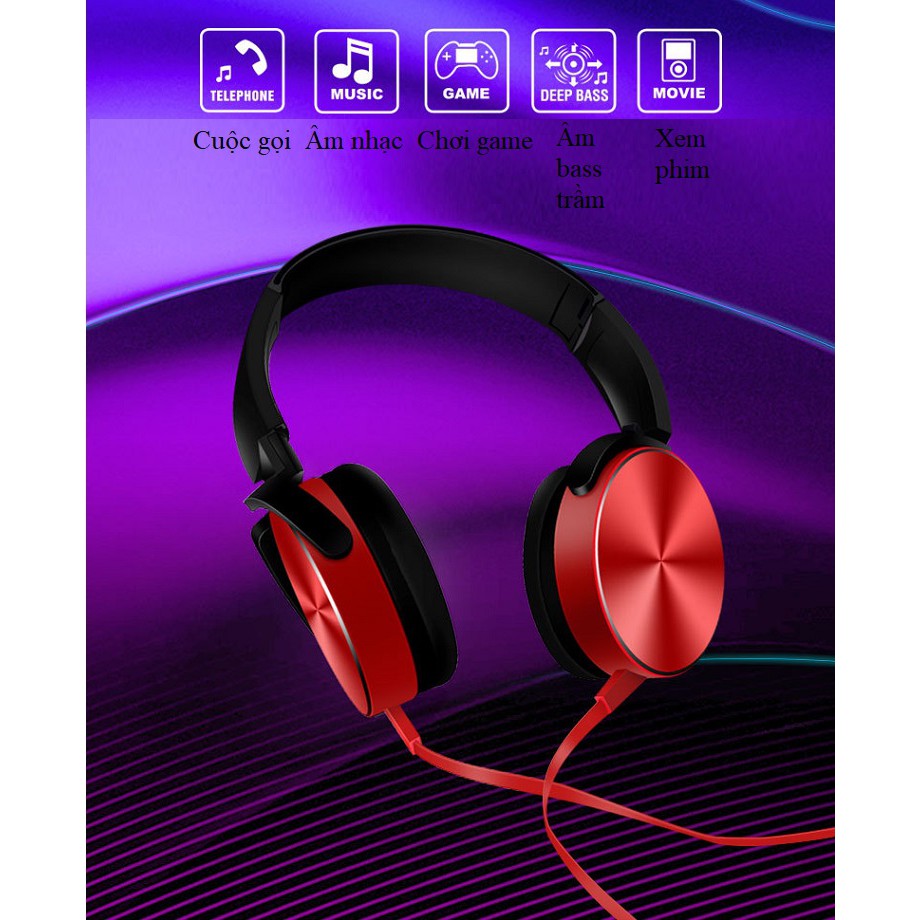 Tai Nghe Chụp Tai ❤️FREESHIP❤️ Headphone Có Dây Có Mic XB450 - Extra Bass - Tai Nghe Chuyên Dụng Gaming, Livestream