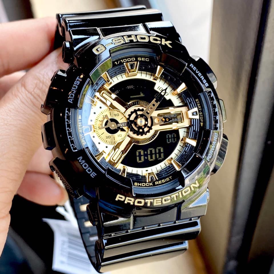 ĐỒNG HỒ NAM CASIO G-SHOCK GA-110GB-1ADR Dây nhựa đen bóng chống thấm nước - Mặt điện tử kim vàng - Chống nước 200 mét