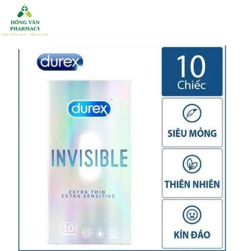 Bao cao su Durex INVISIBLE Siêu Mỏng (10Bao/hộp), Siêu mỏng cho cảm giác chân thật nhất (Có che tên khi giao hàng)