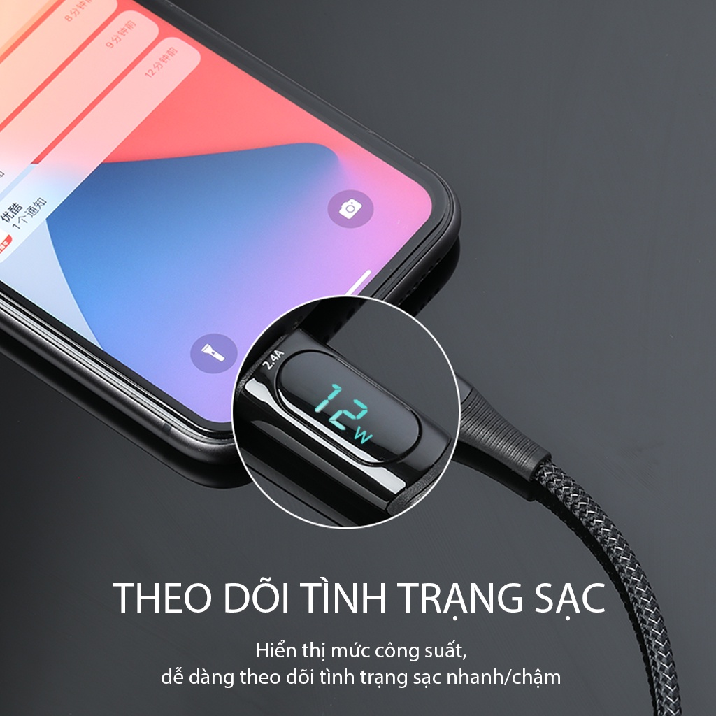 Cáp Sạc Nhanh Truyền Dữ Liệu 1m Cổng USB To Đầu Chuyển Đổi Khác 12W 2.4A VIVAN VIL100 Màn Led Hiển Thị Công Suất Sạc