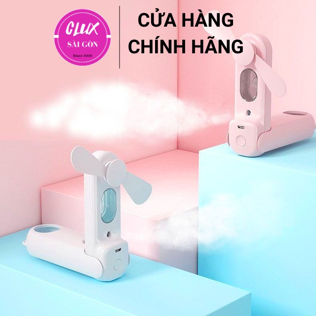 Quạt cầm tay phun sương, quạt mini tích điện phun sương tạo độ ẩm 2 trong 1 cực mát
