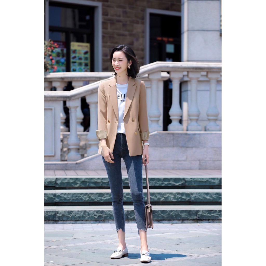 Áo vest Blazer nữ Titishop ANN259 Kem Luxury