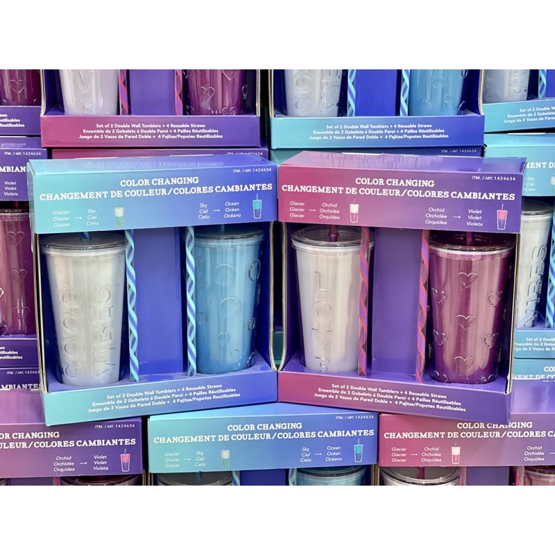 SET 2 LY ĐỔI MÀU Parker Lane Color Changing Tumbler 650ml kèm 4 ống hút