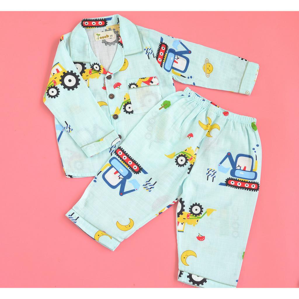 SALE Pyjama bé trai xe xúc chất xô cotton mềm mát Touch