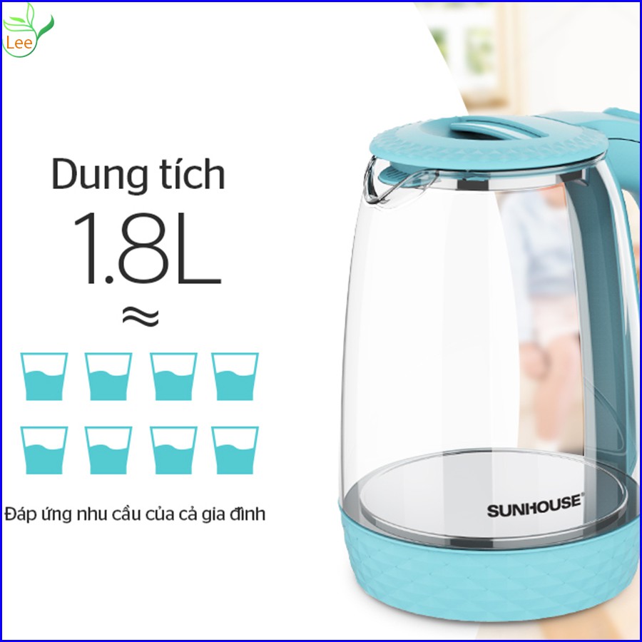 {CHÍNH HÃNG] Bình đun nước siêu tốc 4.0/ 1L8 thủy tinh trong suốt Sunhouse SHD1215