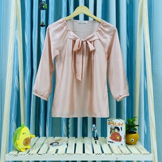 Sơ mi Nhật lụa sọc cam nơ cổ Link It all sz 38 (S-M)