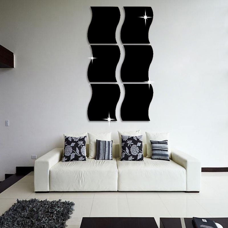 Bộ 6 Miếng Dán Tường Tráng Gương 3D Thiết Kế Hình Sóng Sáng Tạo Trang Trí Phòng Cho Bé