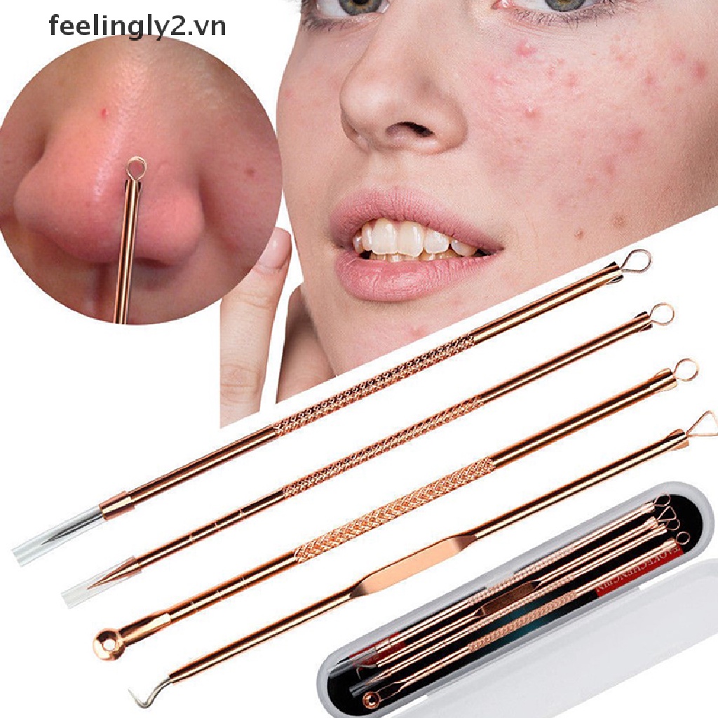 Bộ 4 Dụng Cụ Nặn Mụn Đầu Đen Bằng Thép Không Gỉ Tiện Dụng