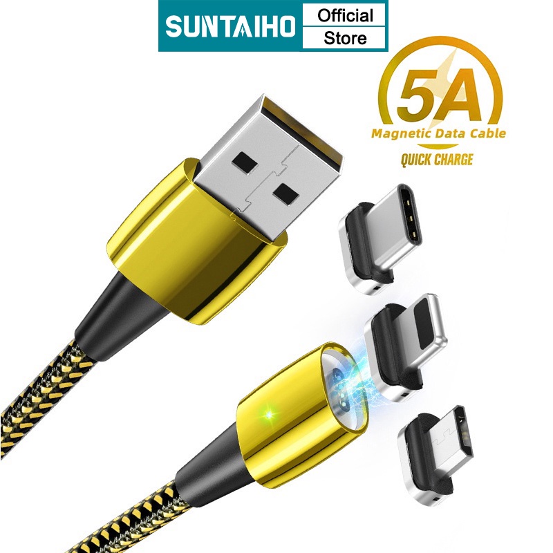 Cáp sạc nhanh Suntaiho 5A bằng kim loại truyền dữ liệu với cổng Micro USB/ Type C/ Lightning cho iPhone 12 Pro Max IOS
