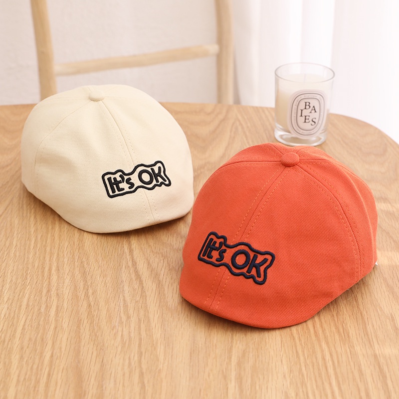 Mũ Beret Ngắn Thêu Chữ Thời Trang Cho Bé
