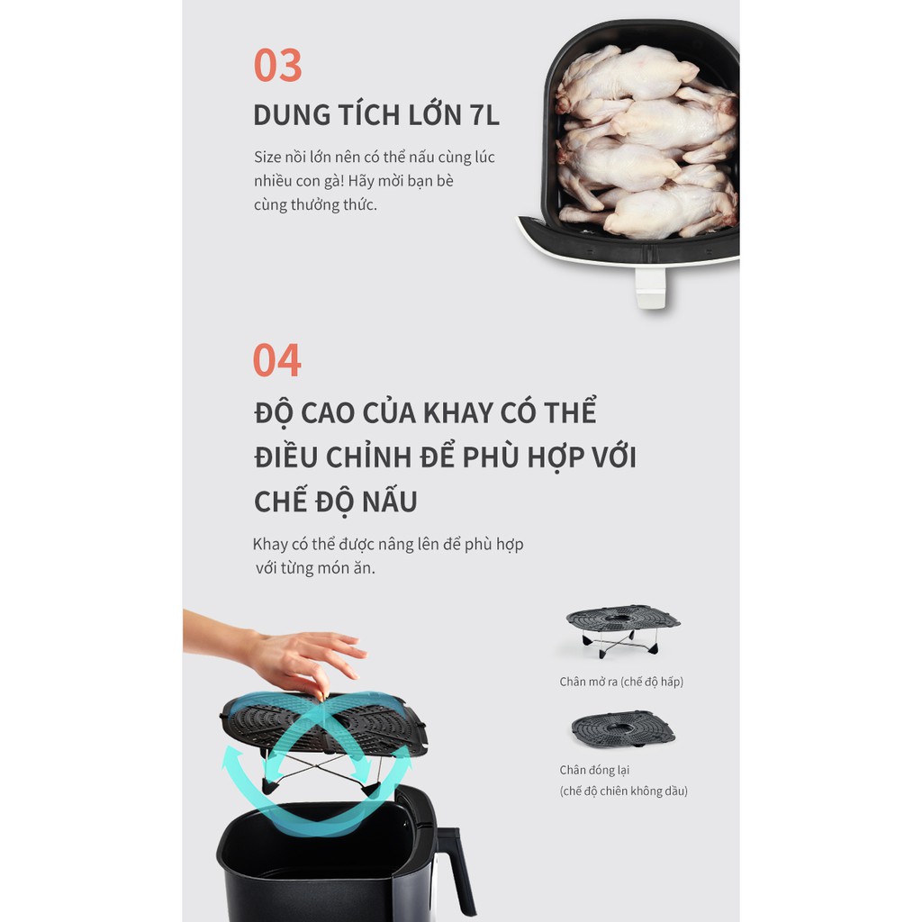 [Mã ELHADEV giảm 4% đơn 300K] Nồi chiên không dầu kết hợp chức năng hấp Lock&amp;Lock Steam Air Fryer 7L EJF881 (2 màu)